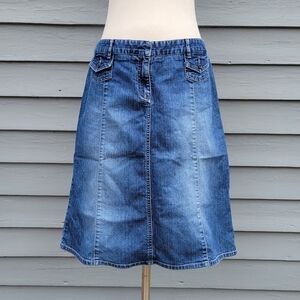 Vintage 90s y2k Bass Faded Denim A-Line Midi Knee Length Jean Skirt 6